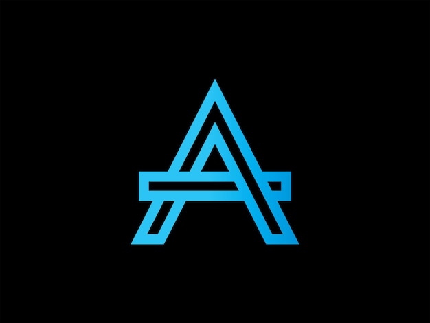 Logo z niebieską literą na czarnym tle