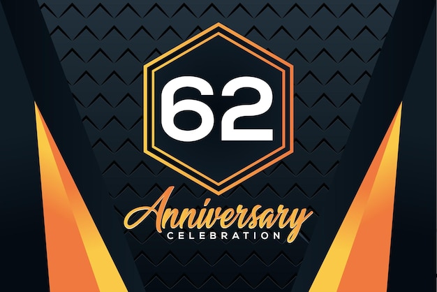 Logo z okazji 62. rocznicy z pomarańczowymi numerami z białym wzorem wektorowym