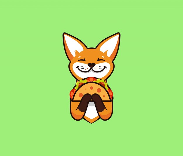 Logo Zabawny Lis Zjada Taco. ładny Foxy, Postać Z Kreskówki, Logo żywności Web