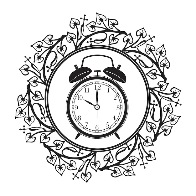 Plik wektorowy logo zegara z kwiecistą ramą ręcznie robiona sylwetka