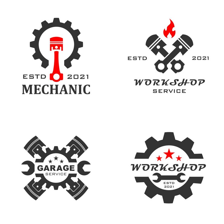 Wektor logo zestawu szablonów mechanika warsztatowego