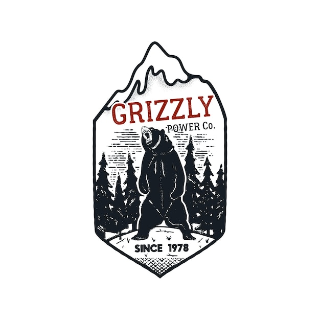 Logo Znaczka Mocy Grizzly W Stylu Vintage