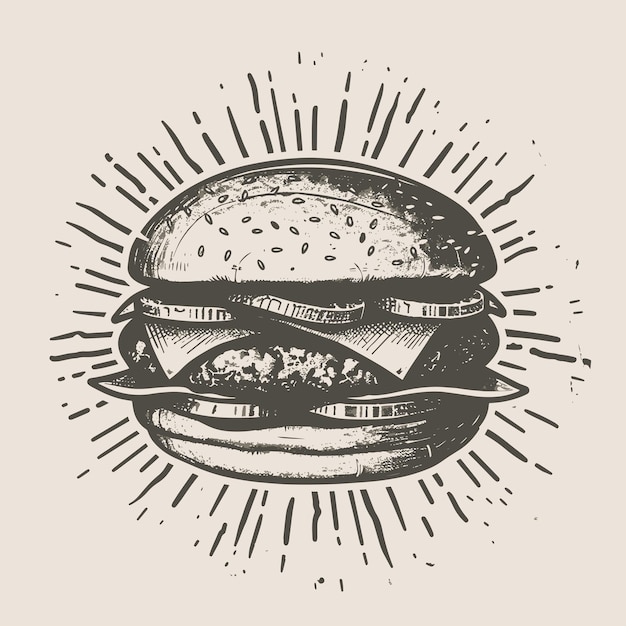 Logo Znaczki Burger Grunge, Emblemat Fast Food W Stylu Gumowego Znaczka