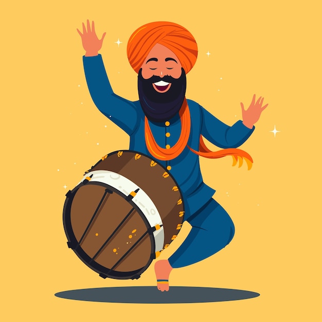 Plik wektorowy lohri punjabi mężczyzna grający dhol ilustracja wektorowa