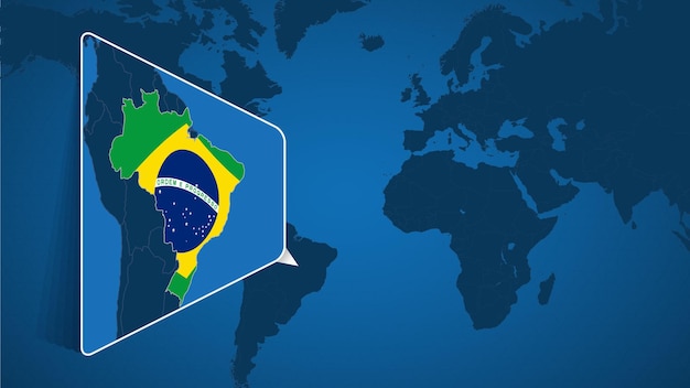 Plik wektorowy lokalizacja brazylii na mapie świata z powiększoną mapą brazylii z flagą