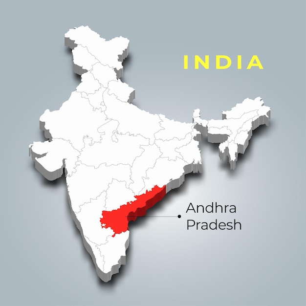 Lokalizacja Mapy Andhra Pradesh W Indiach Mapa Izometryczna 3d Ilustracja Wektorowa Mapy Andhra Madhya