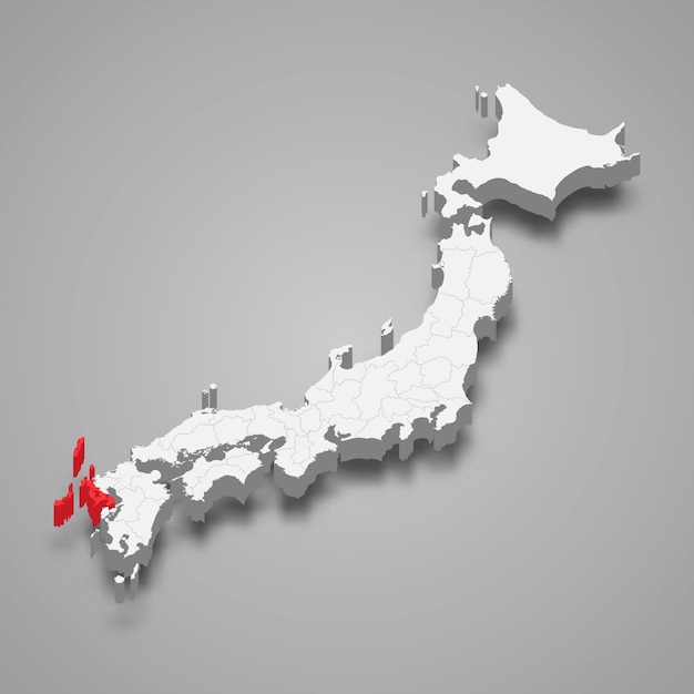 Lokalizacja Regionu Nagasaki Na Mapie Japonii 3d