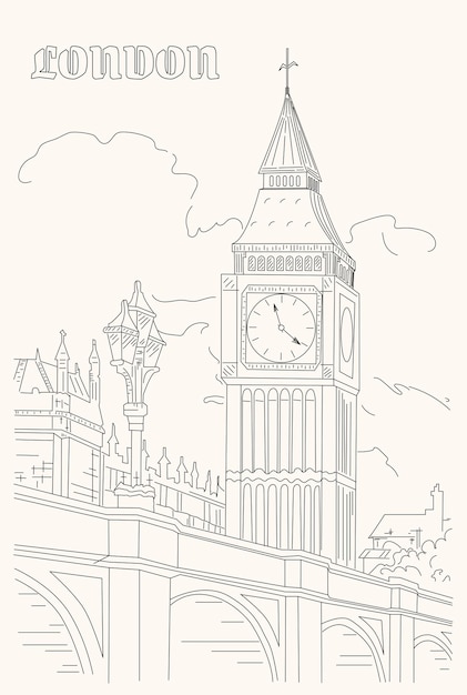 Plik wektorowy londyn landmark londyn krajobraz big ben tower ilustracja szkic z rysunkiem wektorowym