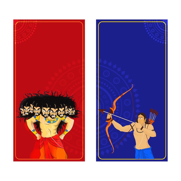 Lord Rama Biorący Cel Król Demonów Ravana Postać Pionowe Banery Projekt Na Festiwal Dasera