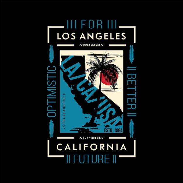 Los Angeles California Ramka Tekstowa Mapa Sylwetka Grafika Wektor Drukuj T Shirt