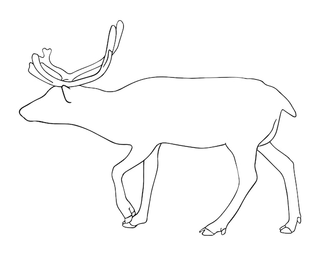 Plik wektorowy Łoś z dużymi rogami w pełnym wzroście spaceruje w profilu doodle liniowej kreskówki