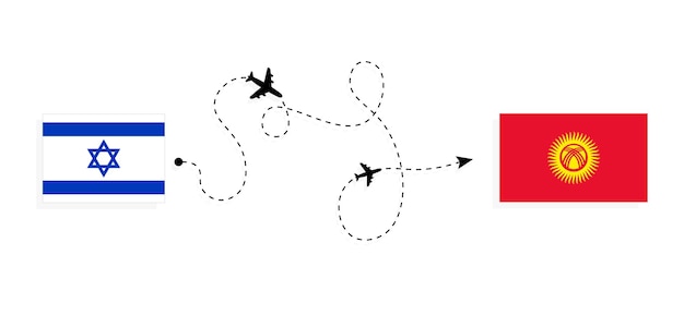 Plik wektorowy lot i podróż z izraela do kirgistanu samolotem pasażerskim koncepcja podróży