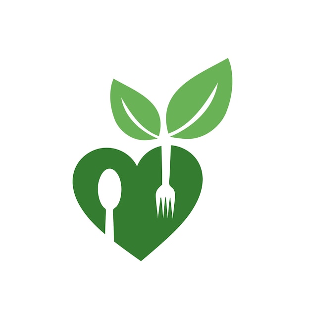 Love For Vegan Food Logo Z Organicznymi Liśćmi I Widelcami Do łyżek Dla Ekologicznej Diety Wegetariańskiej