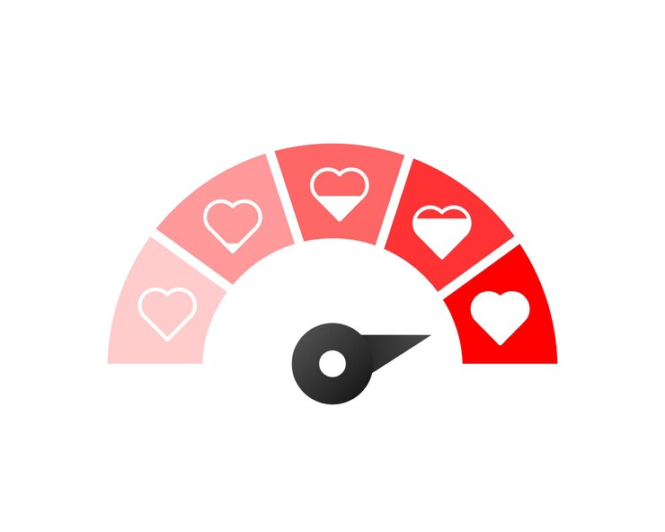 Wektor love meter wskaźnik obciążenia koncepcja czujnika miłości z czerwonym sercem interfejsu użytkownika ilustracji wektorowych