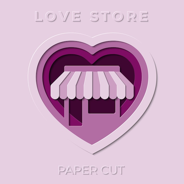 Plik wektorowy love store symbol z paper cut płaski styl