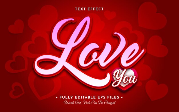 Plik wektorowy love you 3d text effect w pełni edytowalny ilustrator do wektorów