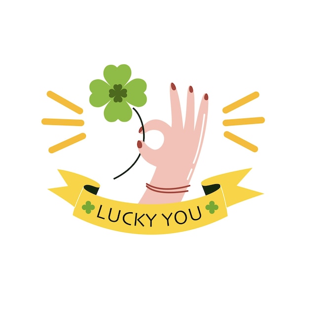Lucky you cartoon banner na pocztówkę i kartkę z życzeniami Powodzenia