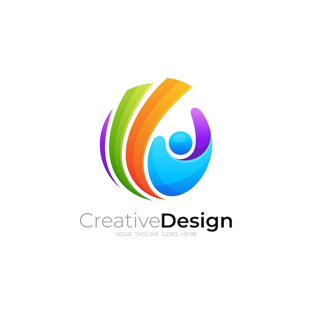 Ludzie dbają o logo z szablonem projektu koła 3d kolorowym