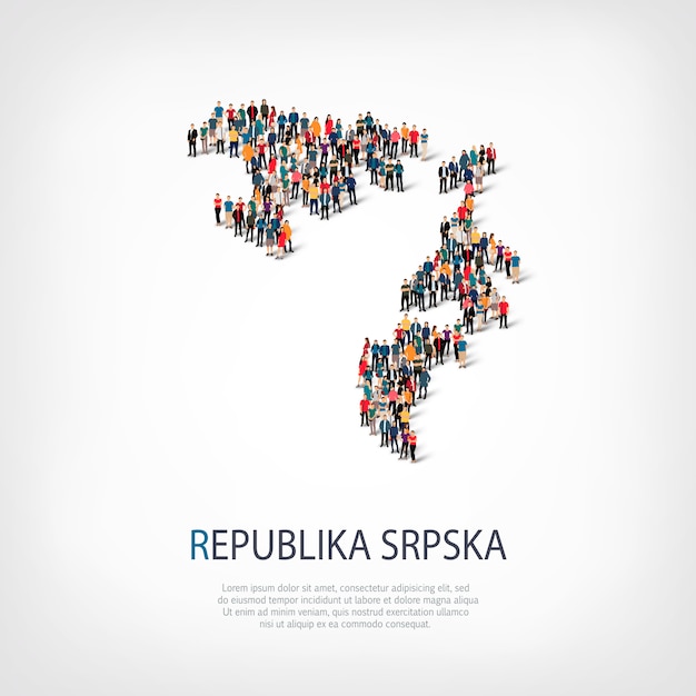 Ludzie, mapa Republiki Serbskiej. Tłum tworzący kształt kraju.