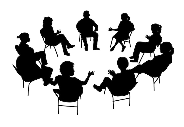 Plik wektorowy ludzie siedzieli w kręgu rozmawiając ze sobą ludzie biznesu siedzący na konferencji
