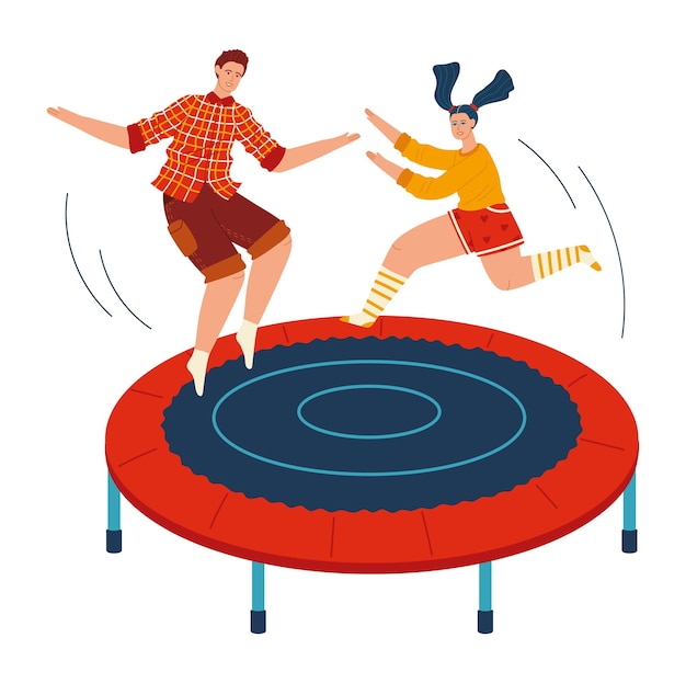 Plik wektorowy ludzie skoki trampoliny zestaw izolowanych ilustracji wektorowych trampolining ludzi i rebounders park rozrywki