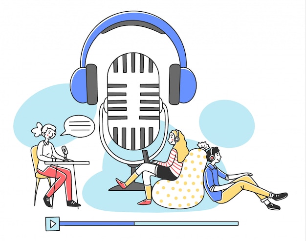 Ludzie Słuchają Radiową Podcast Online Ilustrację