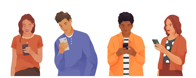 Ludzie używają telefonu komórkowego wektor zestaw ikon