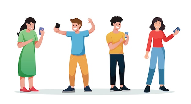 ludzie używający ilustracji wektorowych na białym tle smartfona