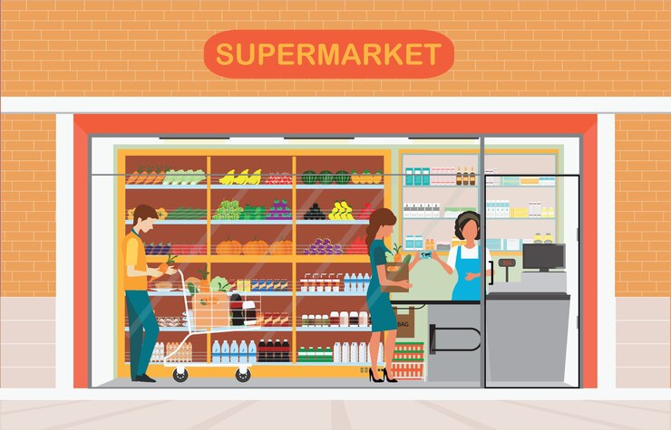 Wektor ludzie w supermarkecie sklep spożywczy