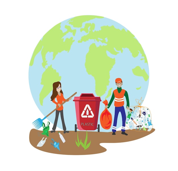 Ludzie wkładają śmieci do pojemników sortując śmieciEkologiczny zbieracz śmieciCzłowiek