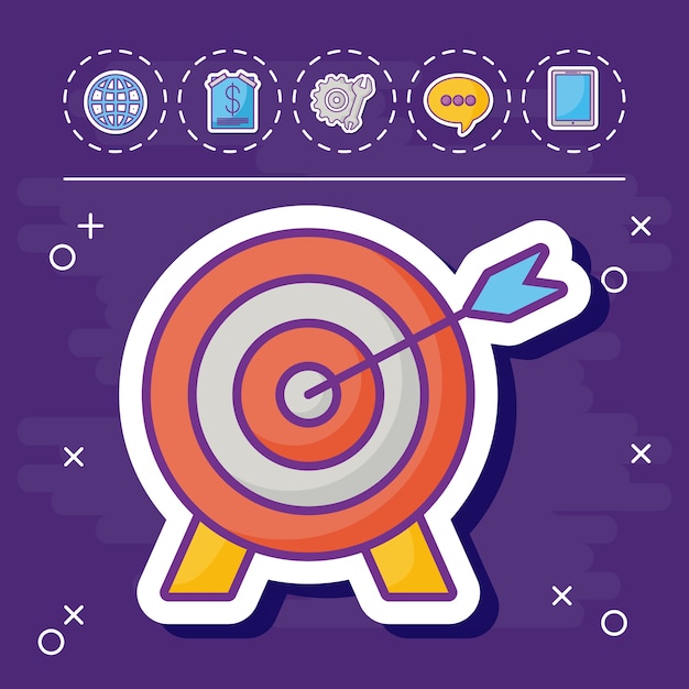 łuk docelowy i ikony związane z marketingiem online