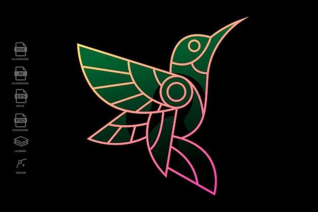 Luksusowa Grafika Liniowa Heraldic Hummingbird Graphic Logo Design Szablon