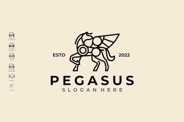 Luksusowa Grafika Liniowa Heraldic Pegasus Horse Graficzny Szablon Projektu Logo