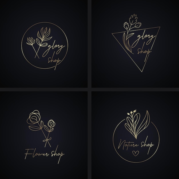 Plik wektorowy luksusowa kolekcja logo flower z ręcznie rysowanym stylem