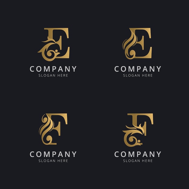 Luksusowa Litera E I F Z Szablonem Logo W Kolorze Złotym