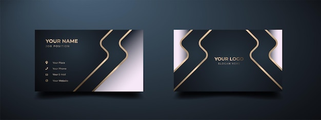 Plik wektorowy luksusowa nowoczesna wizytówka elegancki design premium ciemne tło i efekt białych złotych linii