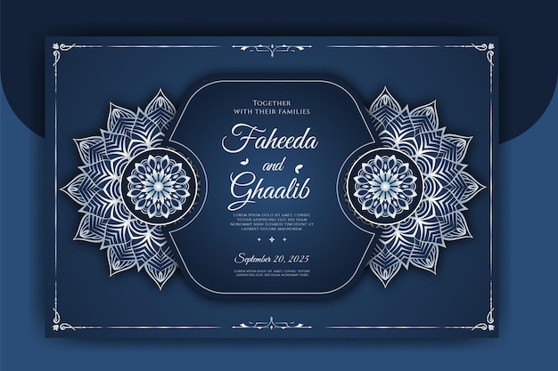 Plik wektorowy luksusowa ozdobna karta zaproszenie na ślub mandali ze złotym arabskim arabskim tłem islamskim