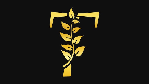 Luksusowe Alfabety Abc Litera T Ozdobne Liście Botaniczne Monogram Logo