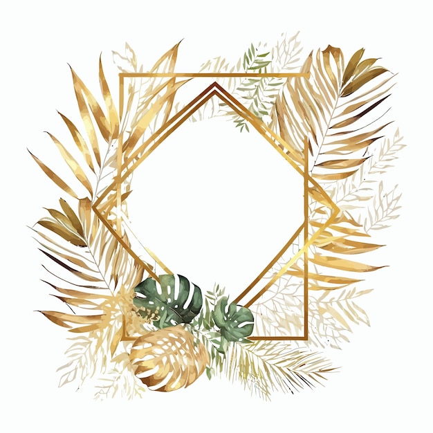 Luksusowe botaniczne złote elementy ramki ślubnej na białym tle Handdrawn ilustracja izolowana na białym tle