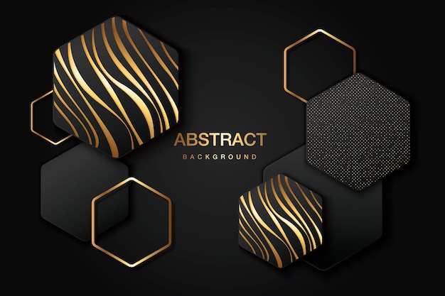 Luksusowe czarne tło z połączeniem złota świecącego w stylu 3D Element graficzny Elegancka dekoracja EPS 10