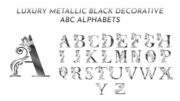Plik wektorowy luksusowe dekoracyjne metaliczne czarne litery alfabety abc monogram szablony projektów logo