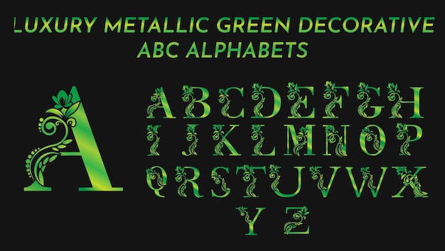 Luksusowe Dekoracyjne Metaliczne Zielone Litery Alfabetów Abc Monogram Szablony Projektów Logo