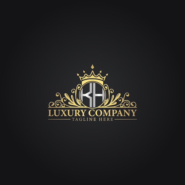 Luksusowe logo korony z eleganckimi rozkwitami i monogramem