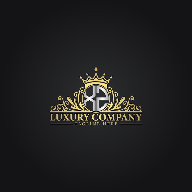 Luksusowe logo monogramu z koroną i wzorem kwitnącym