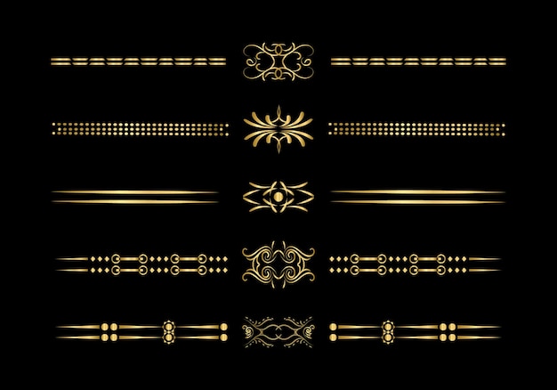 Plik wektorowy luksusowe złote i retro dzielniki zestaw elementów projektu kaligraficznego wektor
