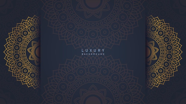 Plik wektorowy luksusowy ciemno niebieski z złotym ozdobem mandali luksusowy wektorowy projekt premium.