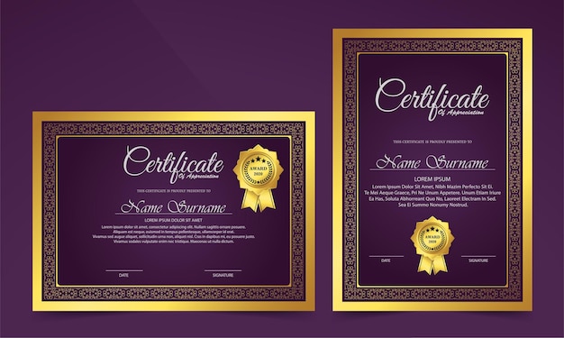 Luksusowy Fioletowy Certyfikat W Klasycznym Stylu