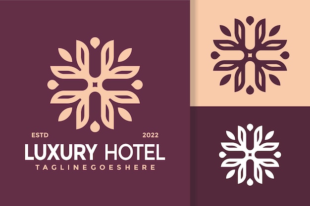 Luksusowy Hotel Kwiat Logo Projekt Wektor Ilustracja Szablon