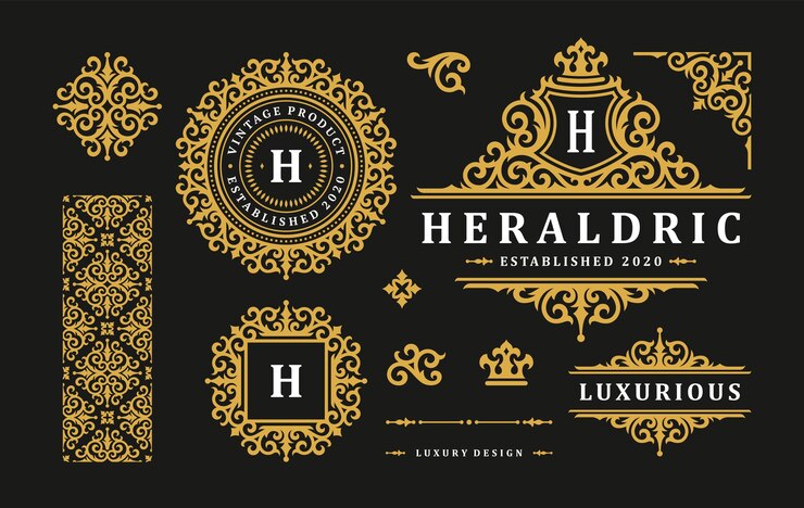 Wektor luksusowy logo vintage ornament monogramy i szablony herbu projektują zestaw ilustracji wektorowych. królewskie winiety marki ozdobne, które nadają się do logotypu butiku lub restauracji.