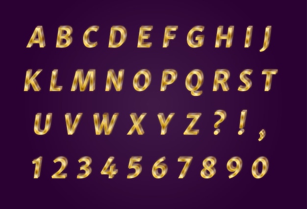 Luksusowy lśniący złoty alfabet zestaw liczb